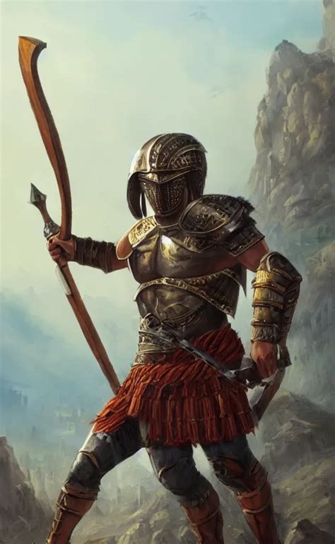 a painting of a hoplite with a spear and shield, a | Stable Diffusion