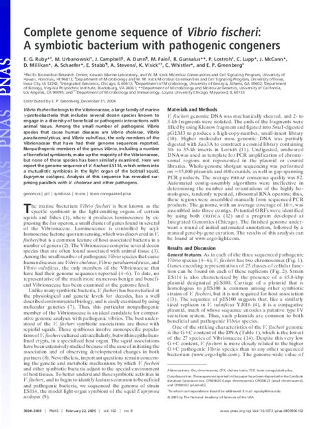 (PDF) Complete genome sequence of Vibrio fischeri: A symbiotic bacterium with pathogenic ...