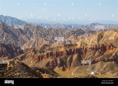 Aerial View of Binggou Danxia Canyon Landform in Zhangye, Sunan Region ...