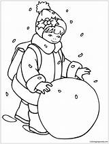 Little Girl Rolling A Snowball Coloring Page  Free Printable sketch template