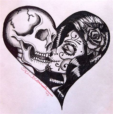 Heart Kiss by Skinderella Sugar Skull Skeleton Lovers Canvas Art Print – moodswingsonthenet ...