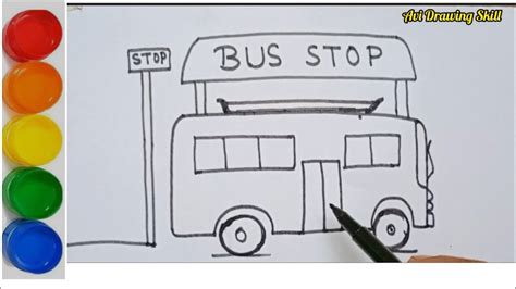 How To Draw Bus And Bus Stop/ Bus Drawing Step By Step - YouTube