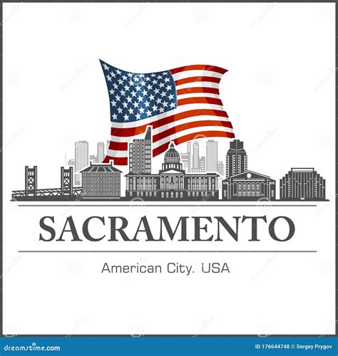 Sacramento City Skyline Detailed Silhouette on USA Flag. Vector ...