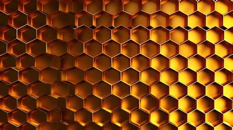 Golden Honeycomb Grid Texture With Geometric Hive Hexagons Background, Bee Pattern, Honey ...