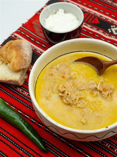 Traditional Romanian Dish Tripe Soup Known As Ciorba De Burta Served ...