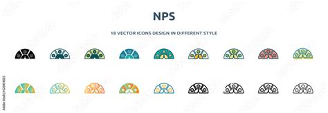 nps icon in 18 different styles such as thin line, thick line, two ...