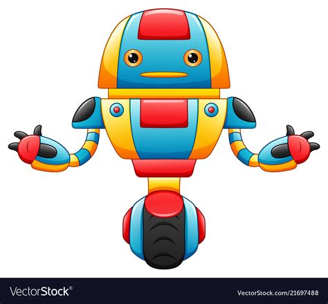 Cute cartoon robot with wheels isolated on white b