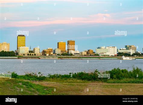 Baton Rouge, Louisiana city skyline along the Mississippi River Stock ...