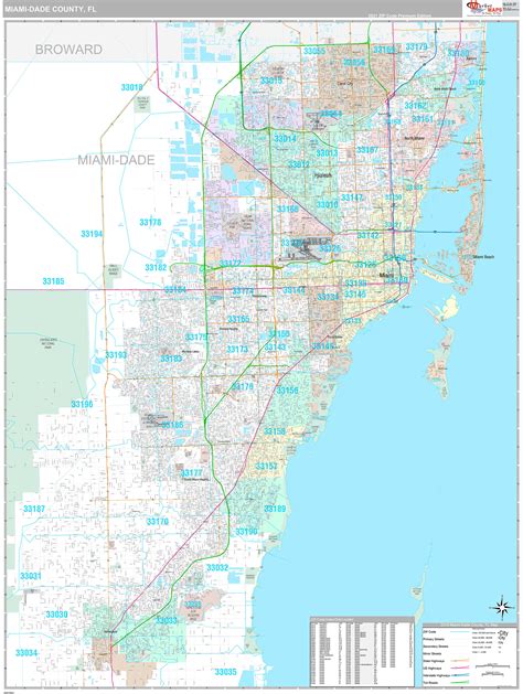 Miami Dade County Wall Map Premium Style