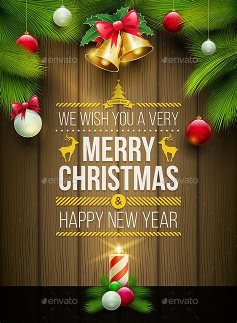 Festive Christmas Vector Objects on Wood Background