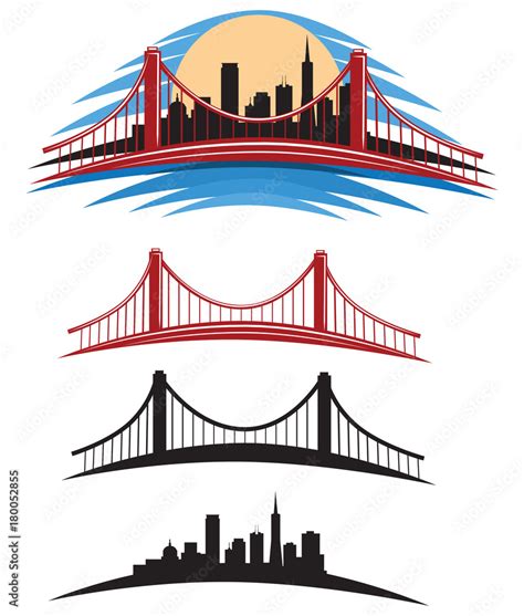 San Francisco Bay Golden Gate Bridge Vector Illustration Pack Stock Vector | Adobe Stock