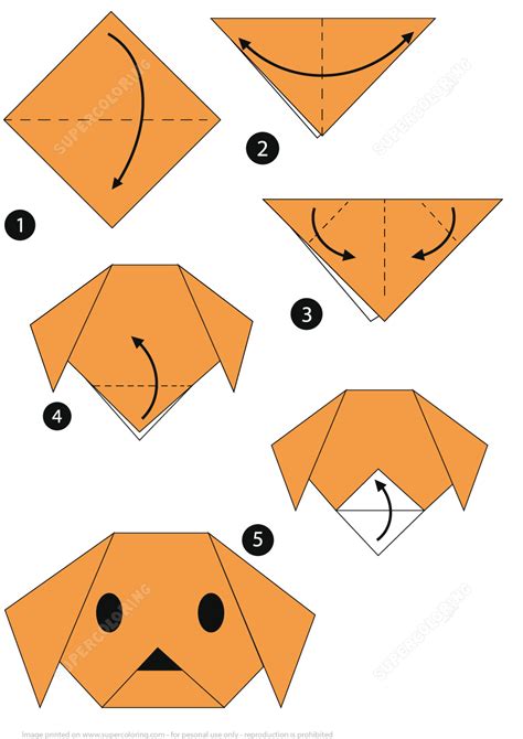 Origami Step by Step Instructions of a Dog Face | Super Coloring ...