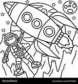 Astronaut Space rocket ship coloring Page For Kids sketch template