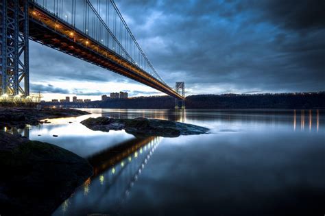 HD George Washington Bridge Manhattan New Jersey Hudson River Reflection Widescreen Wallpaper ...