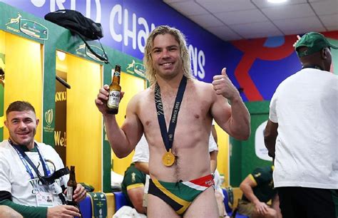 Clothes off: Springbok Faf de Klerk's wild celebrations go viral [video]