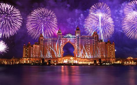 Wallpaper Dubai, city night, fireworks, water 1920x1200 Picture, Image