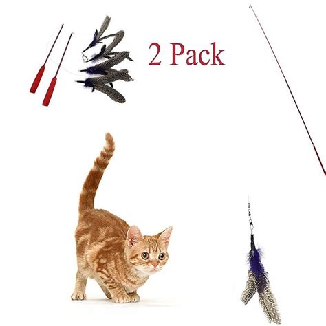 Cat Feather Teaser Toy ANG Interactive Da Bird Feather Chasing Cat Toy with 2 Retractable Wands ...