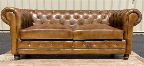 Modern Tufted Brown Leather Loveseat Scroll Arms - 70 West Main