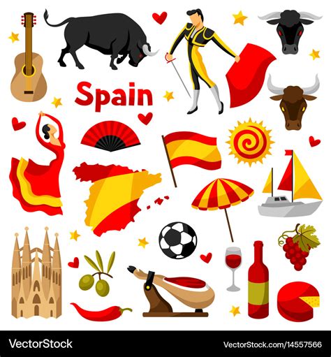 Spain icons set spanish traditional symbols Vector Image