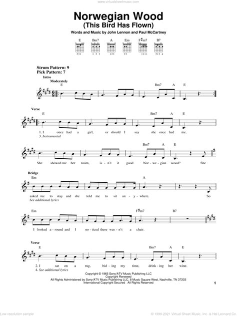 Norwegian Wood (This Bird Has Flown) sheet music for guitar solo ...