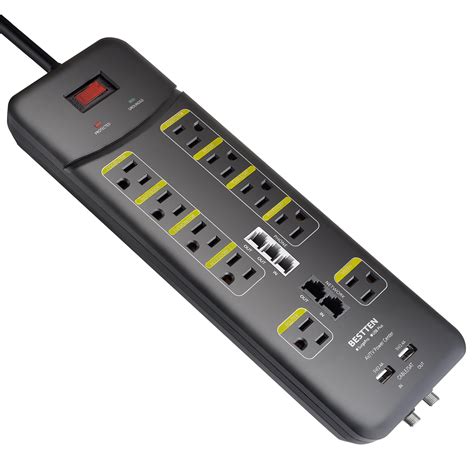 BESTTEN 3800-Joule Surge Protector, 10-Outlet All-in-One Power Strip ...