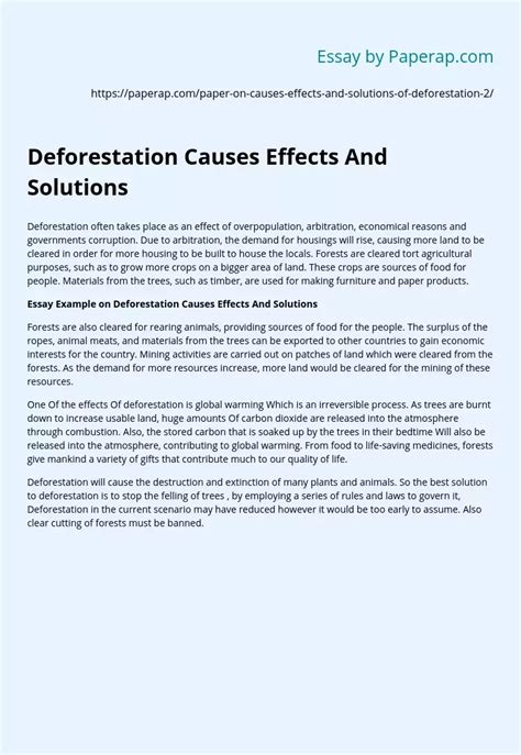 Deforestation Causes Effects And Solutions Free Essay Example