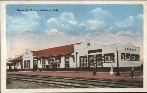 Ardmore OK Santa Fe RR Train Station Depot c1920 Postcard / HipPostcard