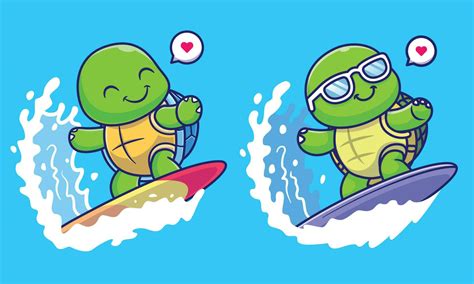 Cute turtle surfing on wave cartoon vector icon illustration. animal sport icon concept isolated ...