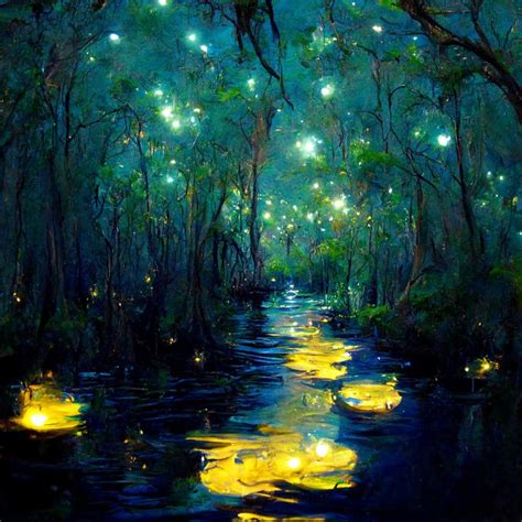 Midjourney swamp lights in 2023 | Fantasy landscape, Mystical forest, Forest painting