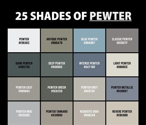 25 Shades of Pewter Color (Names, HEX, RGB, & CMYK Codes) – CreativeBooster