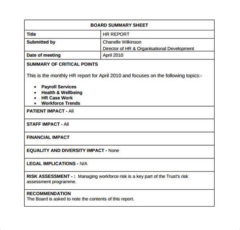 Hr Management Report Template