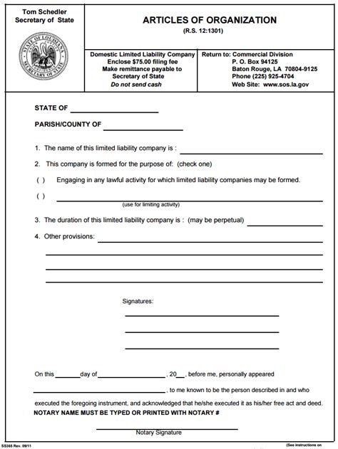 Free Louisiana (LLC) Limited Liability Company Form | PDF Template | Form Download