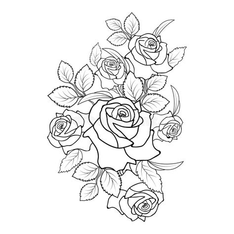 Rose Flower Bouquet Drawing Outline, Rose Drawing, Rose Drawing the Outline, Stencil Rose ...