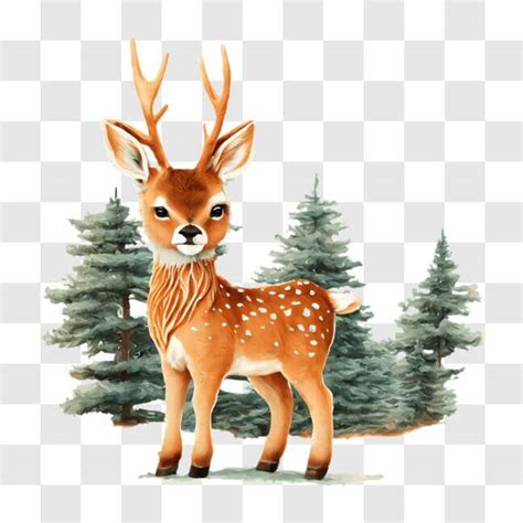 Download Beautiful Winter Scene with a Small Deer PNG Online - Creative Fabrica