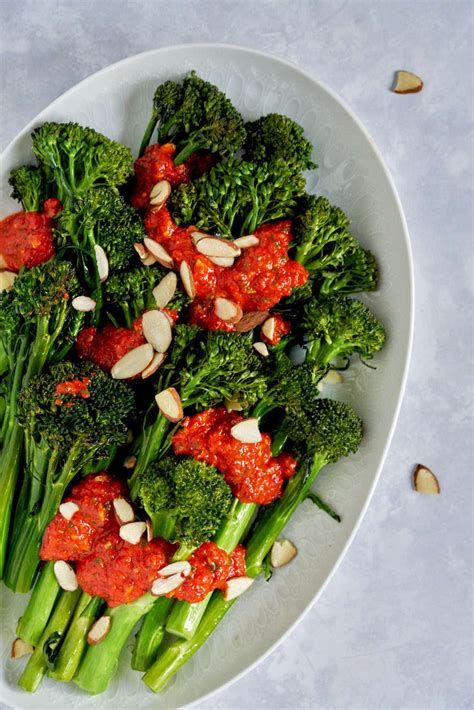 Roasted Sweet Baby Broccoli with Piquillo Pepper Romesco | Recipe | Vegan side dishes, Stuffed ...