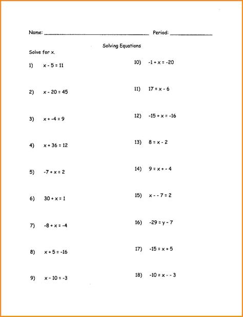 Algebra Solving Equations Worksheet | MySchoolsMath.com