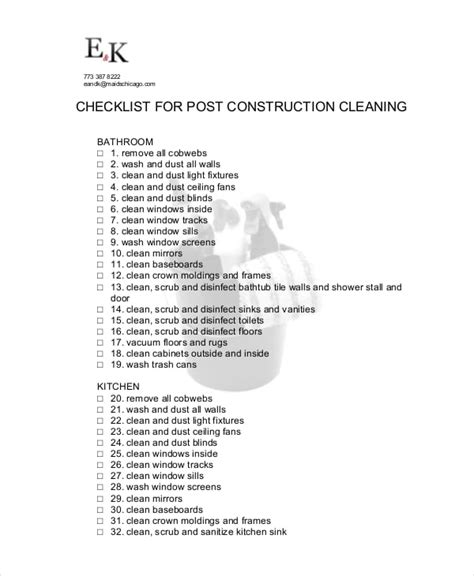 Cleaning Checklist - 31+ Word, PDF, PSD Documents Download