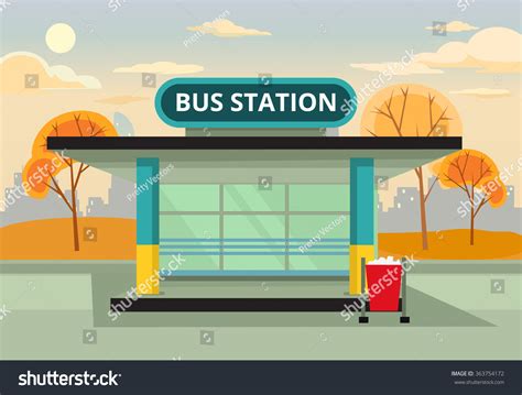 Bus Stop Station Vector Flat Illustration: vector de stock (libre de regalías) 363754172 ...