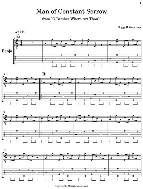 Man of Constant Sorrow - Sheet music for Banjo