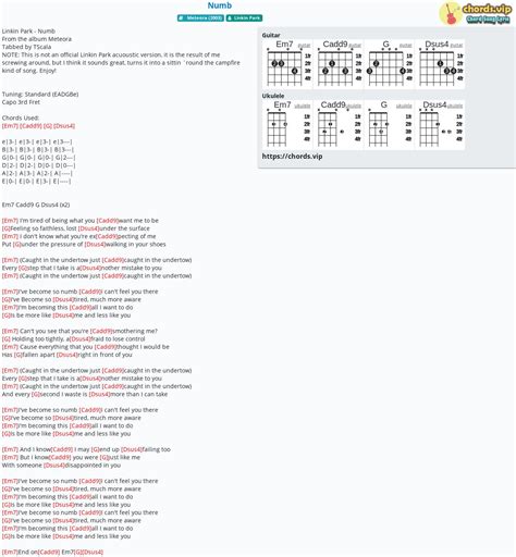 Chord: Numb - Linkin Park - tab, song lyric, sheet, guitar, ukulele ...