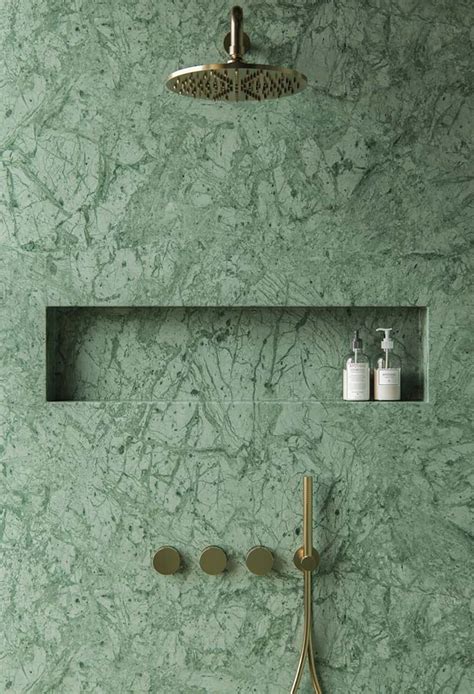 Step Inside This Dazzling Green Marble Bathroom - Luxe Interiors + Design | Green marble ...