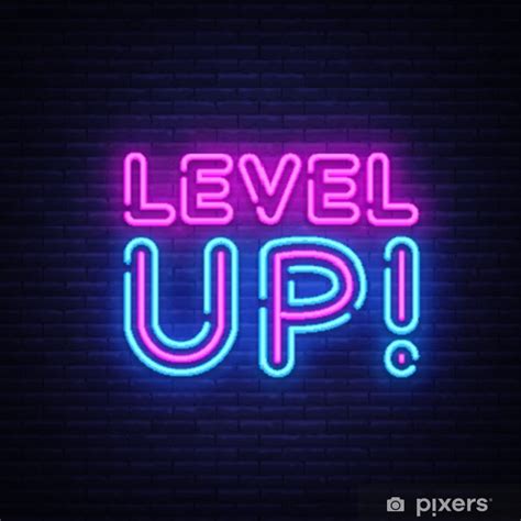 Poster Level Up Neon Text Vector. Level Up neon sign, design template, modern trend design ...