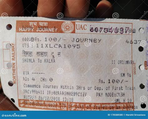 Indian Railways Train Ticket To Hillstation. Editorial Image - Image of ...