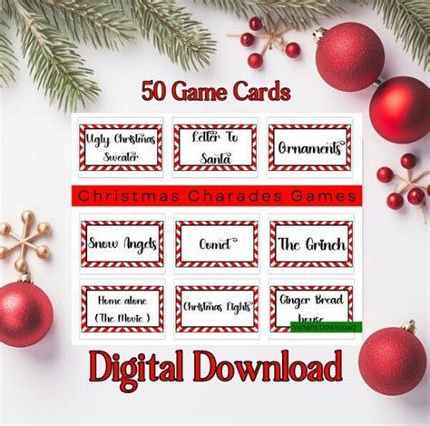 Christmas Charades Game, Holiday Family Game, Classroom and Party Game, Christmas Activity for ...