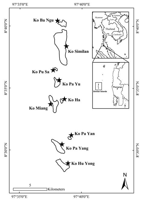 Map of Similan Islands. indicated collecting sites. | Download ...