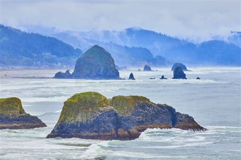 Rugged Sea Stacks and Waves at Cannon Beach Oregon Coastal View Stock ...