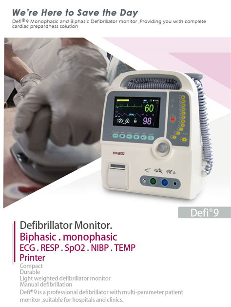 Emergency First Aid Defibrillator monitor with Biphasic and Monophasic Technology Defi 9 ...