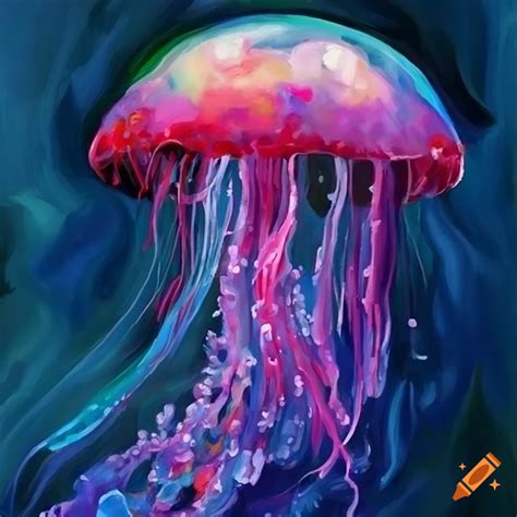 Colorful jellyfish in oil painting style on Craiyon