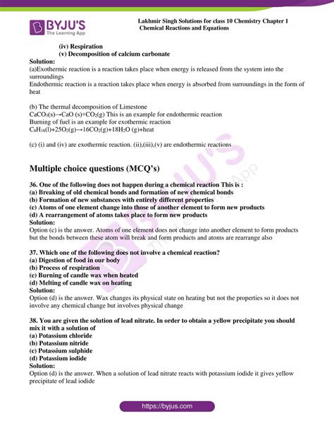 Lakhmir Singh Chemistry Class 10 Solutions For Chapter 1 Chemical Reactions And Equations - Free PDF