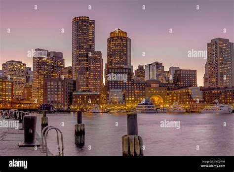 Boston Harbor At Night Stock Photo - Alamy